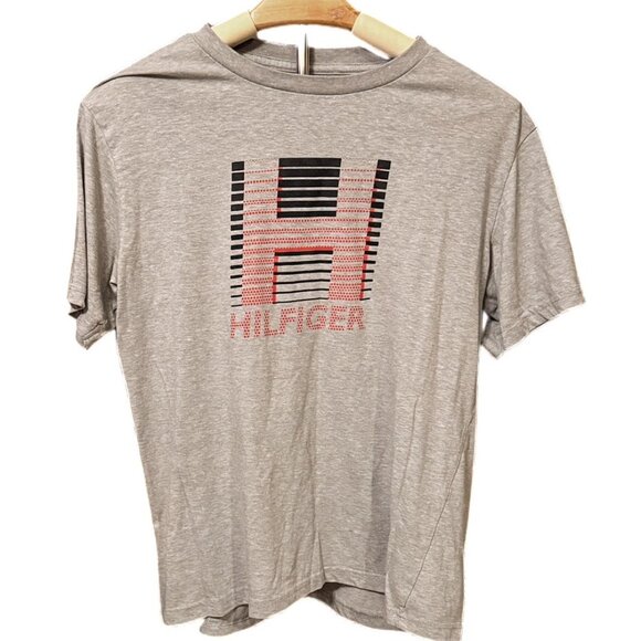 Tommy Hilfiger Women's Graphic Top Tee "H" Logo Short Sleeve T-shirt XL Gray Red - Picture 1 of 6